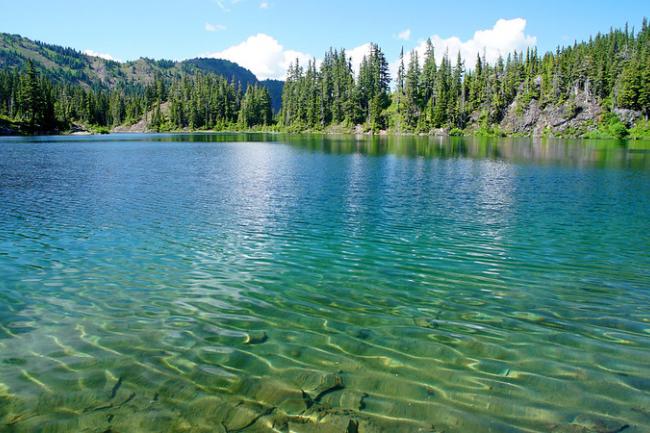 alpine lake with green water