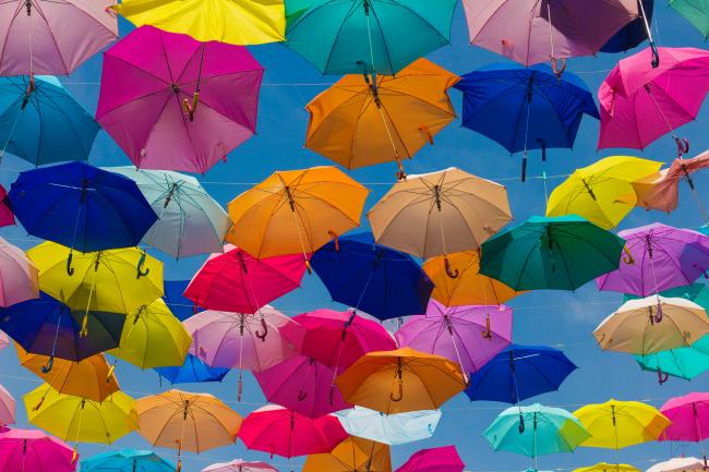 many colorful umbrellas
